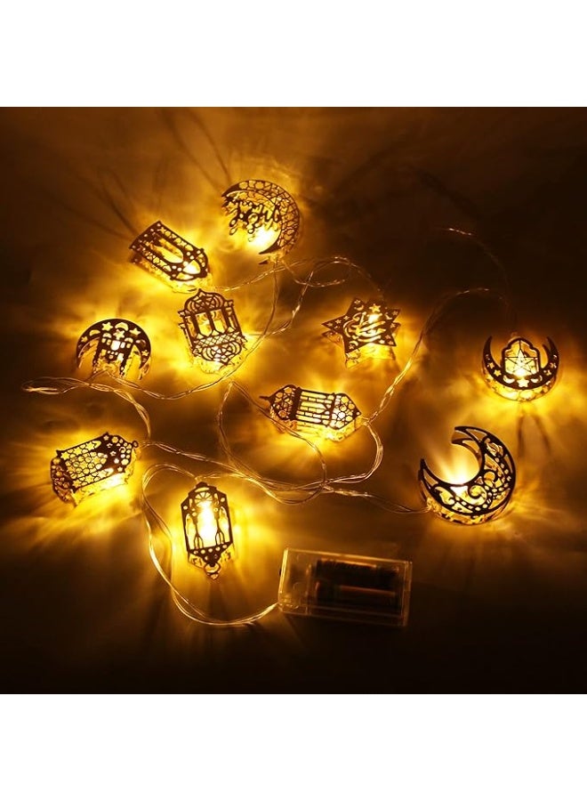 Halcyerdu Ramadan Fairy Lights, 2 Metres Eid Ramadan Lanterns Fairy Lights, 10 LED Ramadan Light Star Moon Fairy Lights, Ramadan Decoration, LED DIY Lamp, Indoor and Outdoor for Ramadan Decoration - Image 1